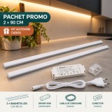 Cumpara ieftin Pachet 2x Baghetă LED Link 90cm 6000K cu Driver 40W și Kit Montaj, Sistem Iluminare Sub Mobilier Modular Profesional, Lumină Rece pentru Blat