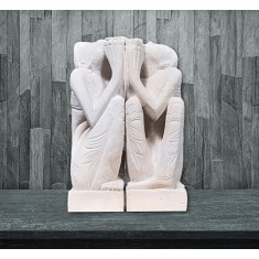 Set 2 sculpturi din piatra alba Praying Couple, M