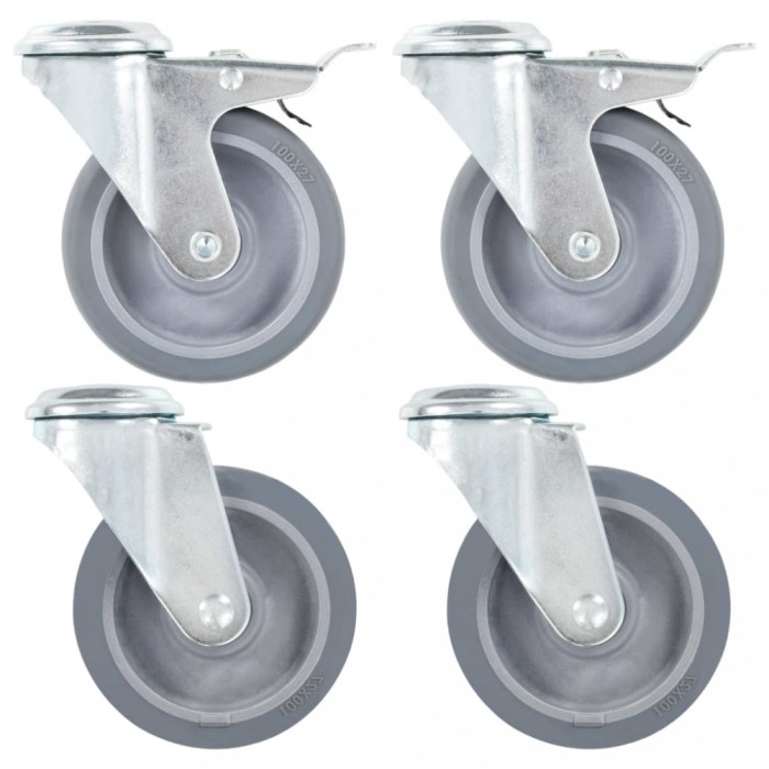 vidaXL Roți pivotante cu gaură pentru șurub, 4 buc., 100 mm 143432