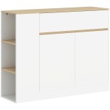 HOMCOM Bufet de Bucătărie cu 2 Uși, Raft Reglabil, 2 Sertare și 3 Compartimente Deschise, 106x30x81,2 cm, Alb | Aosom Romania