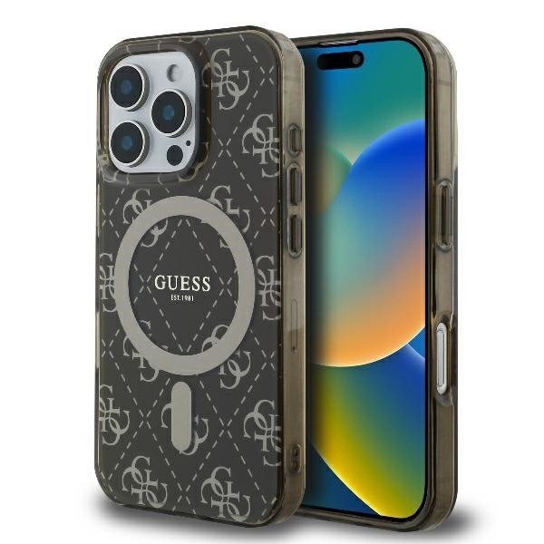 Husa MagSafe pentru Apple iPhone 16 Pro, Guess, IML 4G Background, Maro