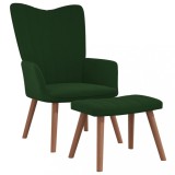 Scaun de relaxare cu taburet, verde &icirc;nchis, catifea