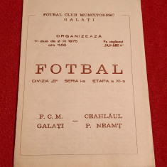 Program meci fotbal FCM GALATI - CEAHLAUL PIATRA-NEAMT (02.11.1975)