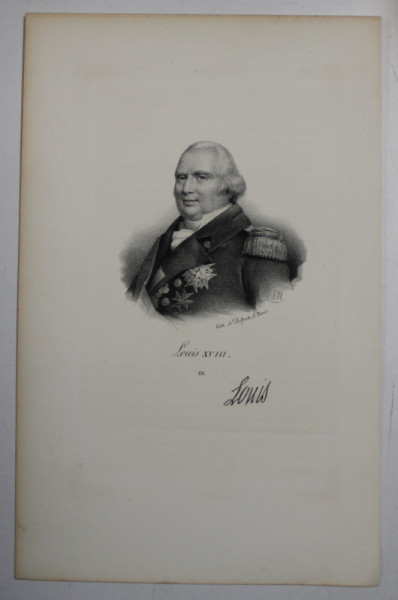 F.S. DELPECH ( 1778 - 1825 ) - LOUIS XVIII , LITOGRAFIE MONOCROMA , CCA. 1820