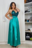 P705-12 Rochie maxi cu aspect satinat si spatele gol