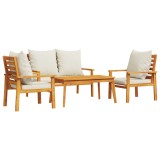 Set mobilier de gradina cu perne, 4 piese, lemn masiv de acacia