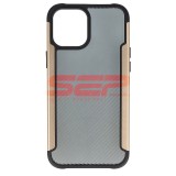 Husa iPhone 12 Pro Max Gold, TPU+PC, Fibra Carbon, Protectie Premium