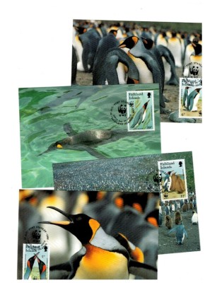 Insulele Falkland 1991 - Fauna WWF, set 4 carti poștale maxime foto