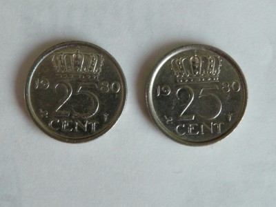 OLANDA 1980 2 MONEZI 25 CENTI foto