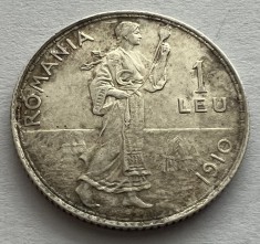 1 Leu 1910 Bruxelles, Argint, Carol I, Romania foto