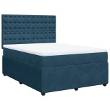 Cumpara ieftin Pat box spring cu saltea, albastru inchis, 140x200 cm, catifea