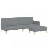 Canapea extensibila cu taburet, 2 locuri, gri deschis, textil
