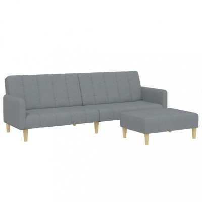 Canapea extensibila cu taburet, 2 locuri, gri deschis, textil foto