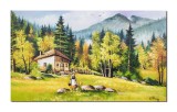Cumpara ieftin Tablou pictat manual. Amintiri din copilarie, peisaj feeric de la munte, 100x60cm ulei pe panza