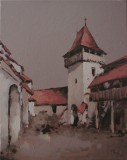 Vand pictura ,Turnul porții Bisericii fortificate Viscri , ulei pe panza