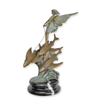 Zana cu peste zburator-statueta din bronz cu un soclu din marmura BX-77 foto