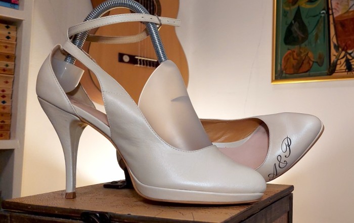 pantofi cu toc - piele - alb perlat