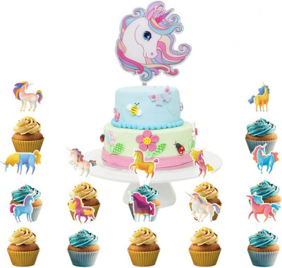 Ce Toppers, Cupcake Toppers, Kit cu 25 de bucăți Unicorn Cake Topper, Topper pen foto