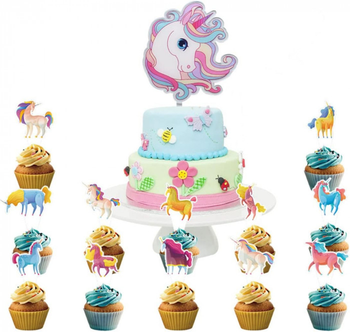 Ce Toppers, Cupcake Toppers, Kit cu 25 de bucăți Unicorn Cake Topper, Topper pen
