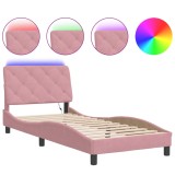 Cadru de pat cu LED fara saltea, roz, 80x200 cm, catifea