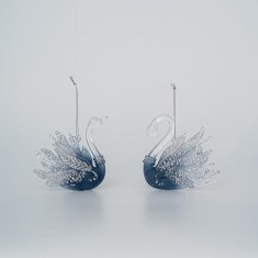 Set 2 ornamente brad Blue Swan 9 cm x 10 cm