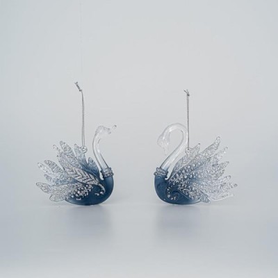 Set 2 ornamente brad Blue Swan 9 cm x 10 cm foto