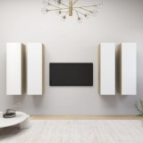 Dulap TV 4 buc alb/stejar Sonoma 30,5x30x110 cm, lemn prelucrat