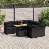 Cumpara ieftin Set mobilier de grădină cu perne, 9 piese, negru, poliratan