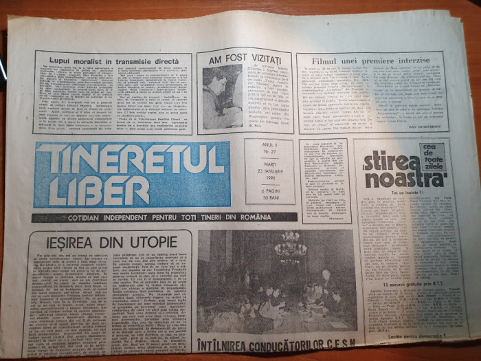 ziarul tineretul liber 23 ianuarie 1990-art. &quot; iesirea din utopie &quot;