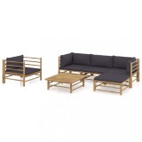 VidaXL Set mobilier de grădină cu perne gri &icirc;nchis, 6 piese, bambus