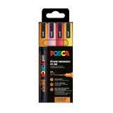 Set 4 markere UNI Posca PC-3ML, varf rotund 0.9, 1.3 mm , culori calde cu sclipici