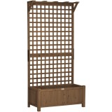 Outsunny Jardinieră Ridicată de Exterior cu Spalier și Bară Superioară, Ghiveci din Lemn de Brad cu Orificii de Drenaj pentru Flori și Legume, Ideală