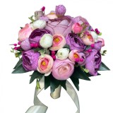Buchet Bujori Matase Roz-Violet, Verdeata Artificiala, Personalizabil, Cadou Mireasa Nasa Domnisoara Onoare, Eventissimi&reg;