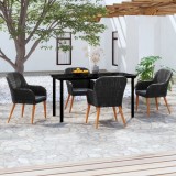 VidaXL Set masă pentru grădină, 5 piese, cu perne, negru