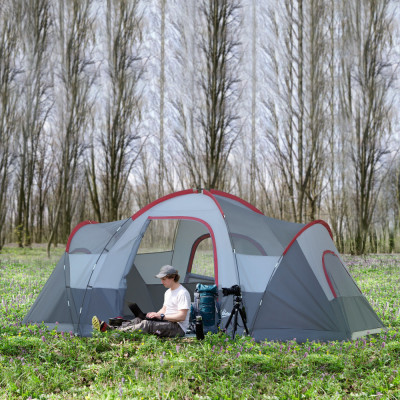 Outsunny Cort pentru Camping pentru 5-6 Persoane, Rezistent la Apa 3000mm si Protectie UV, Stalpi din fibra de sticla, 4.55x2.3x1.8m, Gri foto