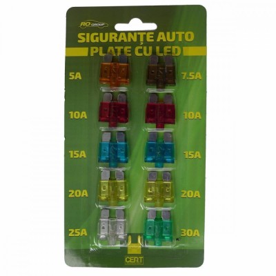 Set 10 sigurante auto plate cu led RoGroup, 12V foto