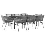 Cumpara ieftin Set de sufragerie de gradina de 9 piese sticla poliratan gri