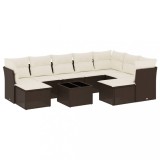 Cumpara ieftin Set canapele de gradina cu perne, 10 piese, maro, poliratan