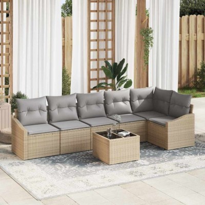 vidaXL Set de canapele pentru grădină 7 pcs Bej Rattan poli 3346750 foto