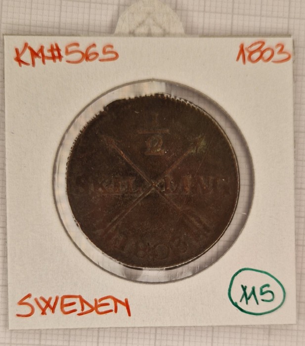 Sweden, Suedia, &frac12; Skilling, 1803, KM#565, Gustav IV Adolf