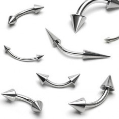 Piercing din oțel pentru sprâncene - două vârfuri ascuțite lucioase - Dimensiune: 1,2 mm x 8 mm x 4x4 mm