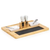 Set servire branzeturi cu platou din bambus si piatra, 2 boluri, 10 accesorii, 40x30x8 cm Household NewTrend