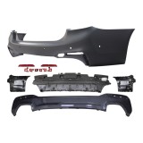 Set bara spate BMW Seria 5 (G30), 05.2017-08.20, cu suport inferior, cu catadioptri, cu gauri senzori parcare; grunduit, de vopsit; type M-Tech; cu s