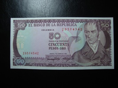 COLUMBIA 50 PESOS 1986 UNC foto