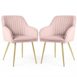 Set 2 scaune dining tapitate din velur Florence,55x58x82 cm,maxim 120 kg,roz