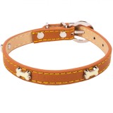 Zgardă C&acirc;ini, Model Cu Oase, Piele Artificială, Lungime 35 cm, Lățime 1.5 cm, Portocaliu, Oem