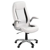 Scaun directorial HM Saturn, Cadru Polipropilena, Piele ecologica perforata, Inaltime ajustabila, Manere reglabile, Mecanism balansare, 120 Kg, Alb