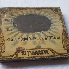 Regia Monopolurilor Statului 10 Tigarete cutie tabla litografiata anii 1930