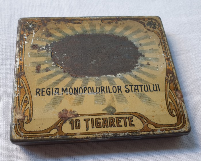 Regia Monopolurilor Statului 10 Tigarete cutie tabla litografiata anii 1930