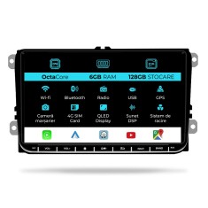 Navigatie Dedicata Volkswagen, Android, 9Inch, 6Gb Ram, 128Gb stocare, Bluetooth, WiFi, Waze, Canbus